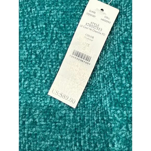 WHBM Teal Green Long Sleeve Cowl Neck Chenille Pullover Size Small NWT - Picture 8 of 9